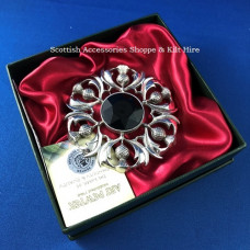 Scottish Thistle Plaid Brooch with Stone