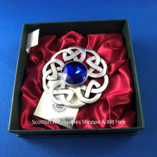Celtic Interlace Plaid Brooch with Stone