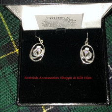 Scottish Thistle Oval Earrings with Stone