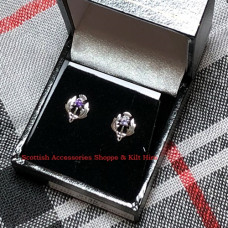 Scottish Thistle Stud Earrings with Stone
